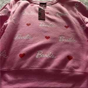 Barbie Pink Sweatshirt with White Script & Red Hearts
